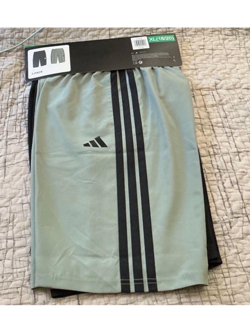 Adidas 2 Pack Boys Active Shorts , Green/Black New With Tags